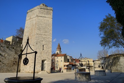 Croatia, Dalmatia, Dalmatian Coast, Zadar, place five fountains and tower of the ancient ramparts