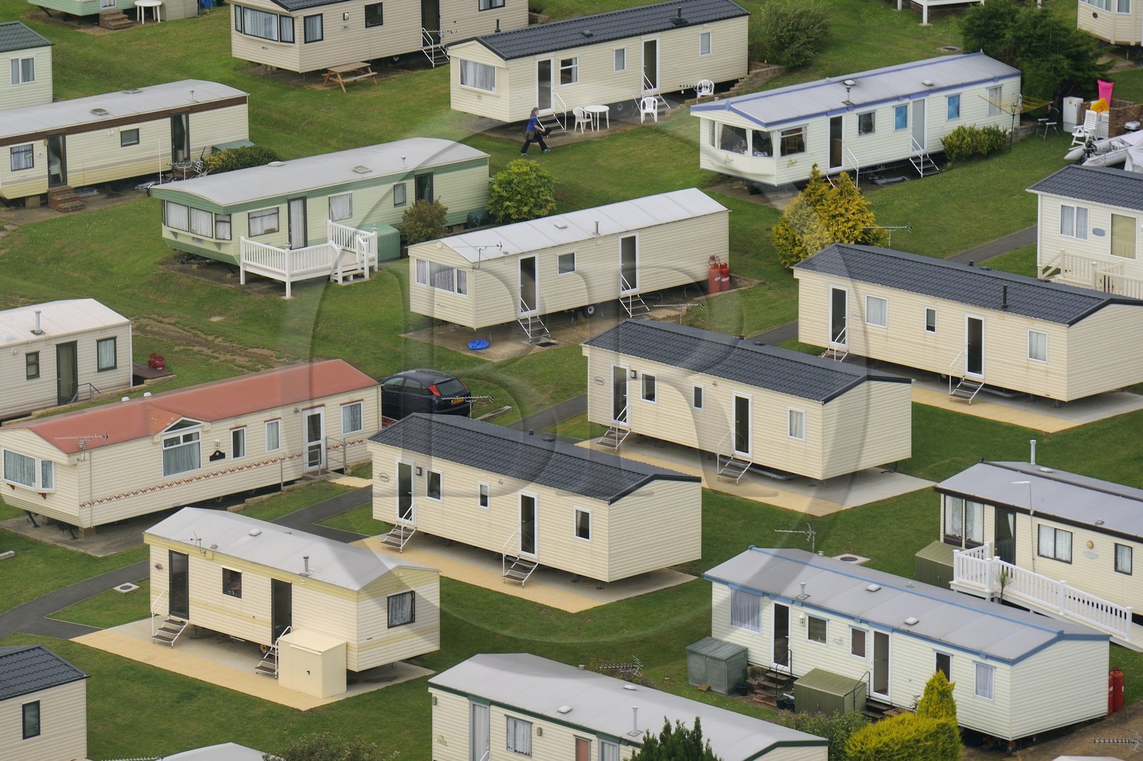 United Kingdom, England, Hampshire, Isle of Wight, Bembridge, mobile home (aerial view)