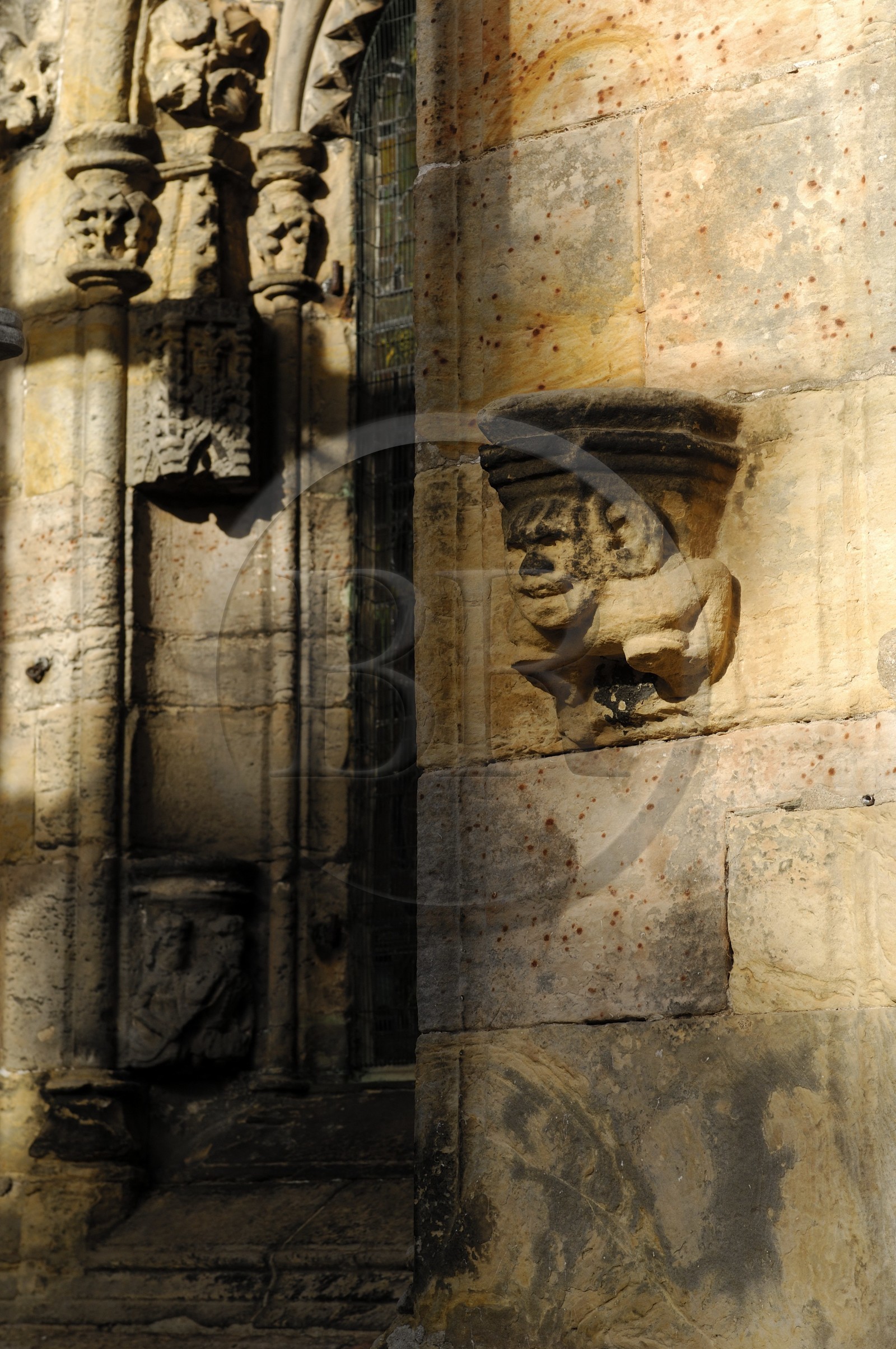 Royaume-Uni, Ecosse, Midlothian, Roslin, la Chapelle Rosslyn, sculpture extérieure