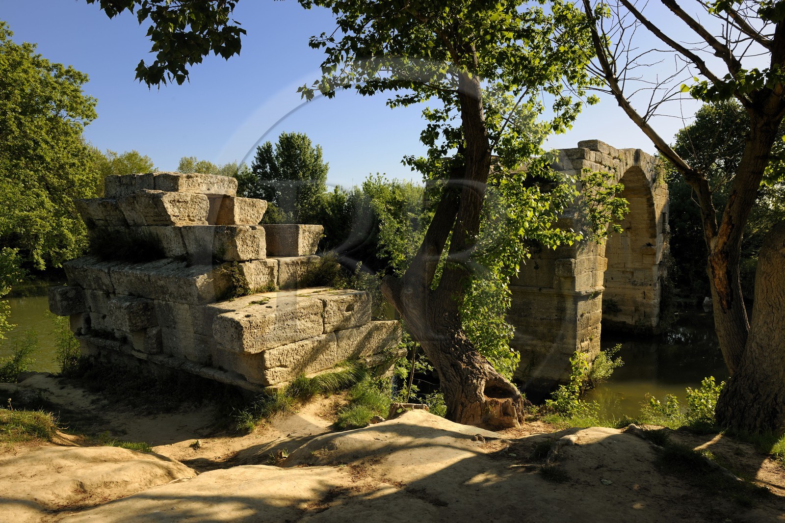 France, Herault, near Lunel, Oppidum of Ambrussum on the Via Domitia, the Pont Ambroix (Ambroix  bridge) on the river Vidourle