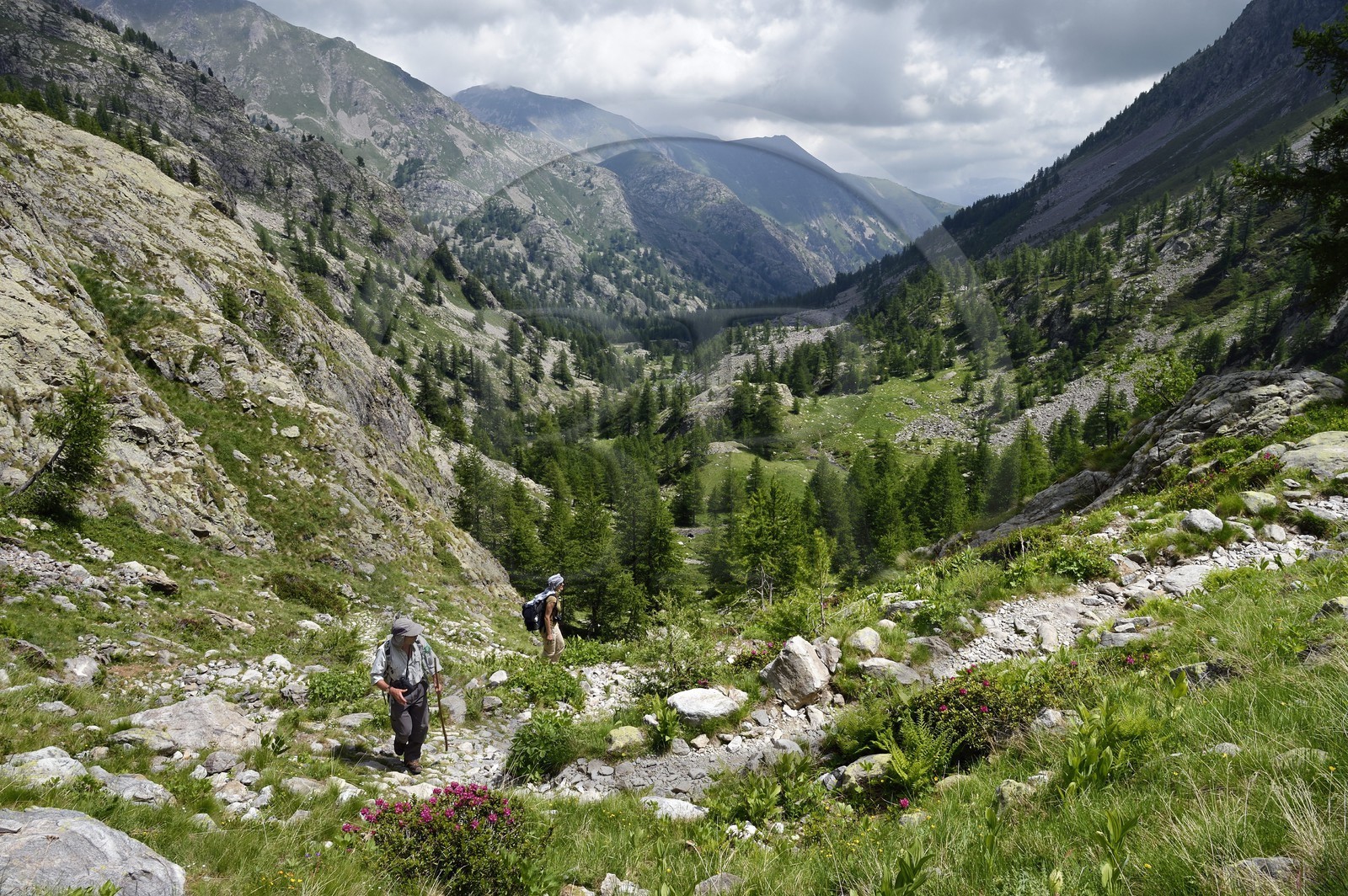 France, Alpes-Maritimes, parc national du Mercantour (Mercantour National Park), Valmasque valley, trail built by the Italians under Mussolini and the valley