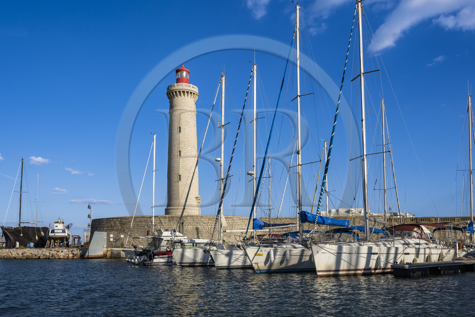 France, Herault, Sète, the marina and the lighthouse of the Mole Saint-Louis