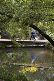 France, Gard (30), Uzès, Vallée de l'Eure, la rivière Alzon parallèle à l'aqueduc romain de Nimes