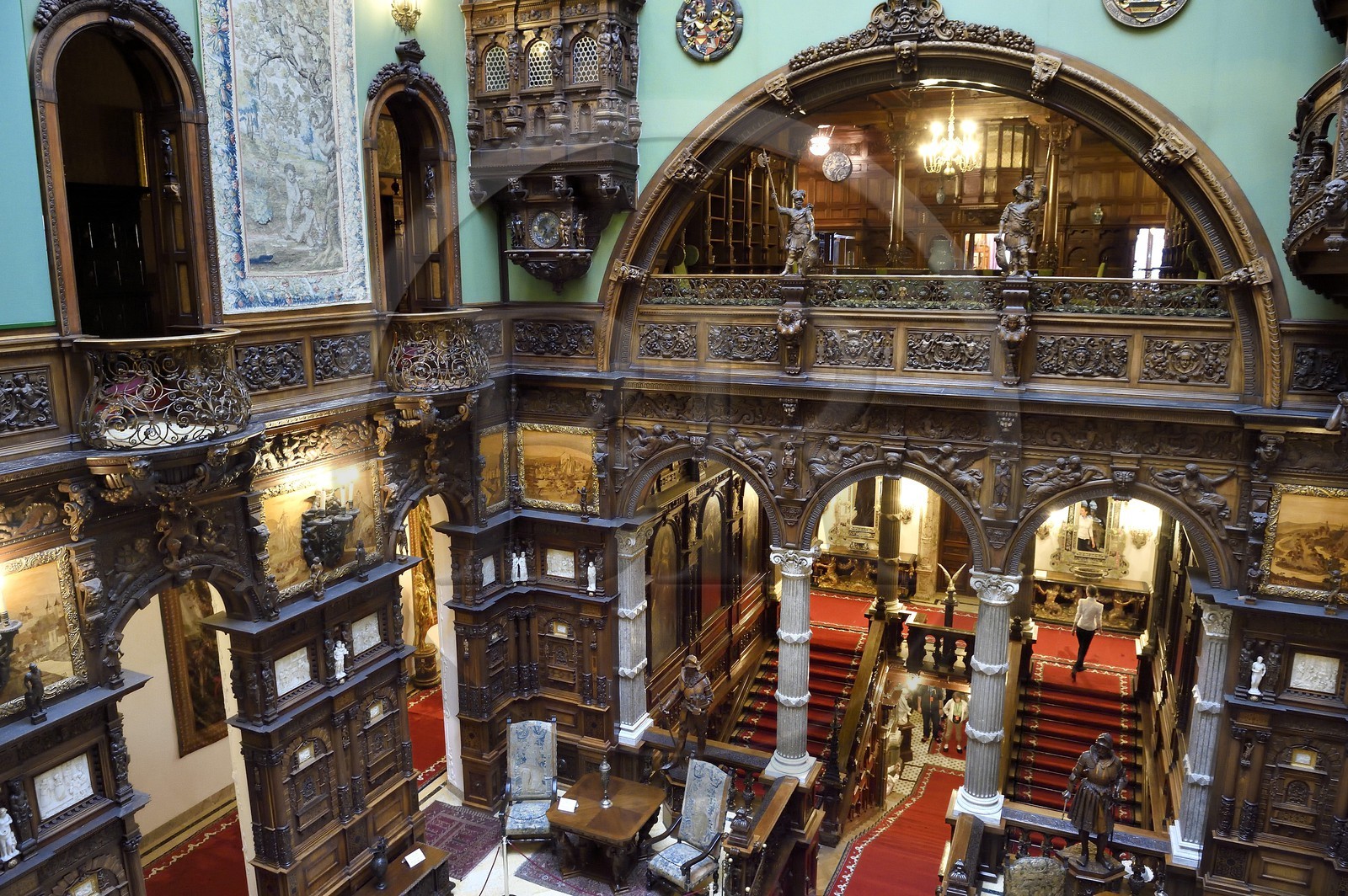 Roumanie, Valachie, Sinaia, château de Peles ancienne résidence royale édifiée de 1875 à 1883 pour le roi Carol Ier de Roumanie, le hall d'honneur