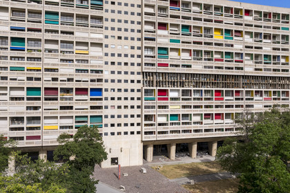 France, Bouches du Rhone, Marseille, architectural work of Le Corbusier, listed as World heritage by UNESCO, the Cité Radieuse by the architect Le Corbusier bordering the boulevard Michelet (aerial view)