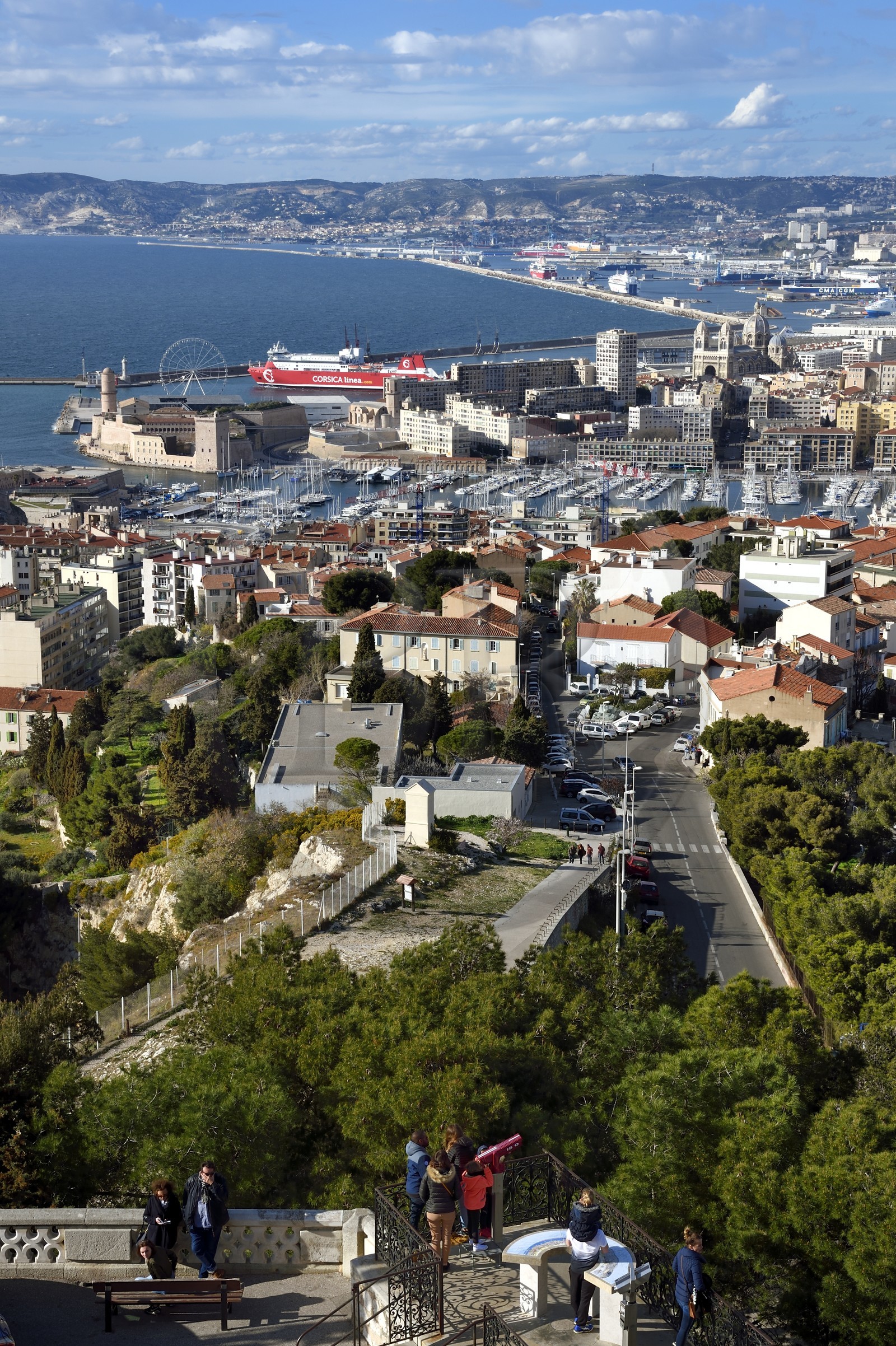 France, Bouches du Rhone, Marseille, general view over the city with the port and the Vieux-Port from the Notre-Dame de la Garde basilica