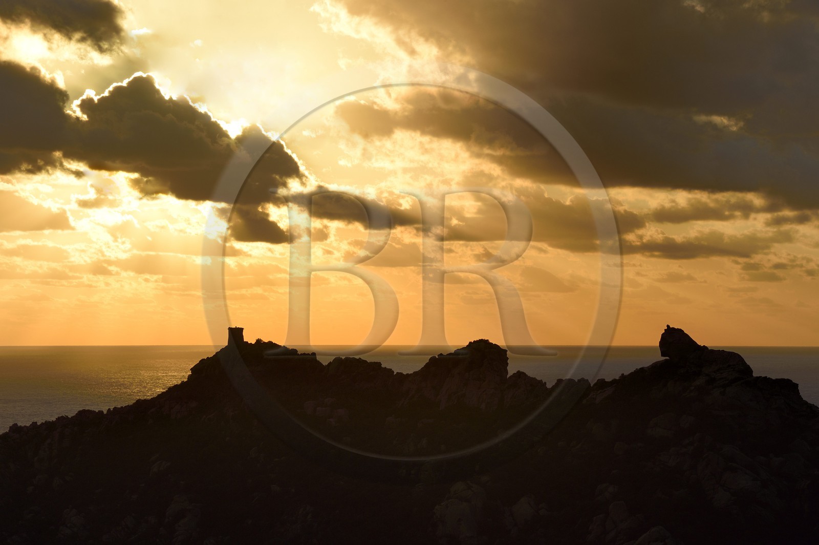 France, Corse-du-Sud (2A), le site naturel de Cala de Roccapina, la tour génoise et le rocher du Lion