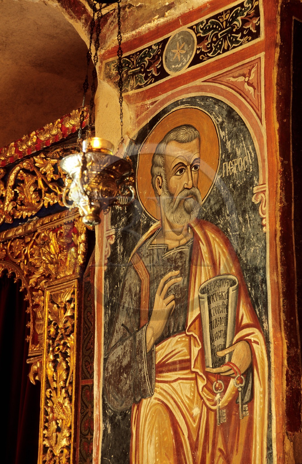 Chypre, région du Centre, montagnes du Troodos, église byzantine Saint Nicolas du Toit (11ème siècle) près de Kakopétria, classée Patrimoine Mondial de l'UNESCO, icônes et fresques