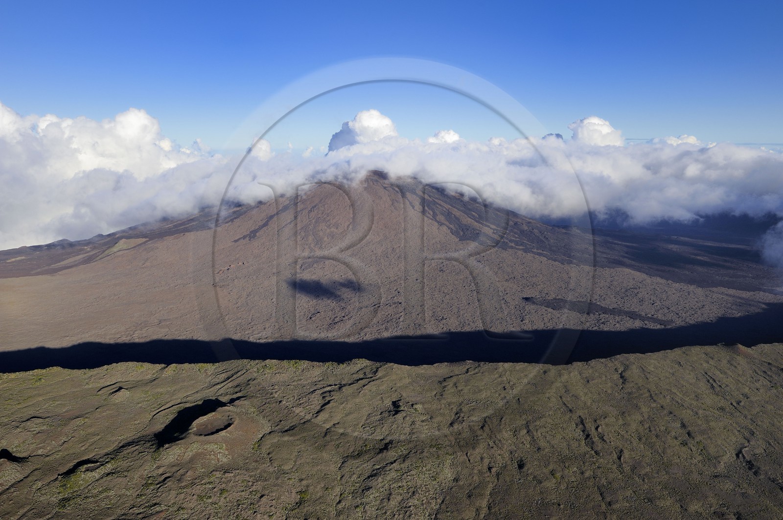 France, Reunion island (French overseas department), Piton de la Fournaise, listed as World Heritage by UNESCO volcano, Dolomieu crater (aerial view)