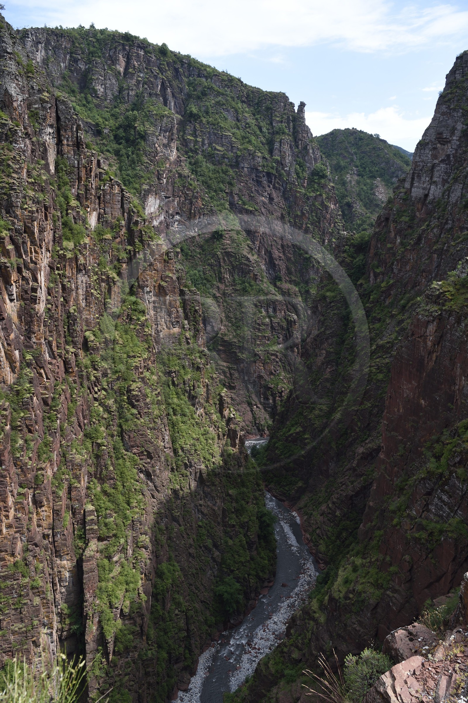 France, Alpes-Maritimes (06), parc national du Mercantour, vallée du Haut-Var, les Gorges de Daluis creusées par le Var dans des sols de pélite rouge