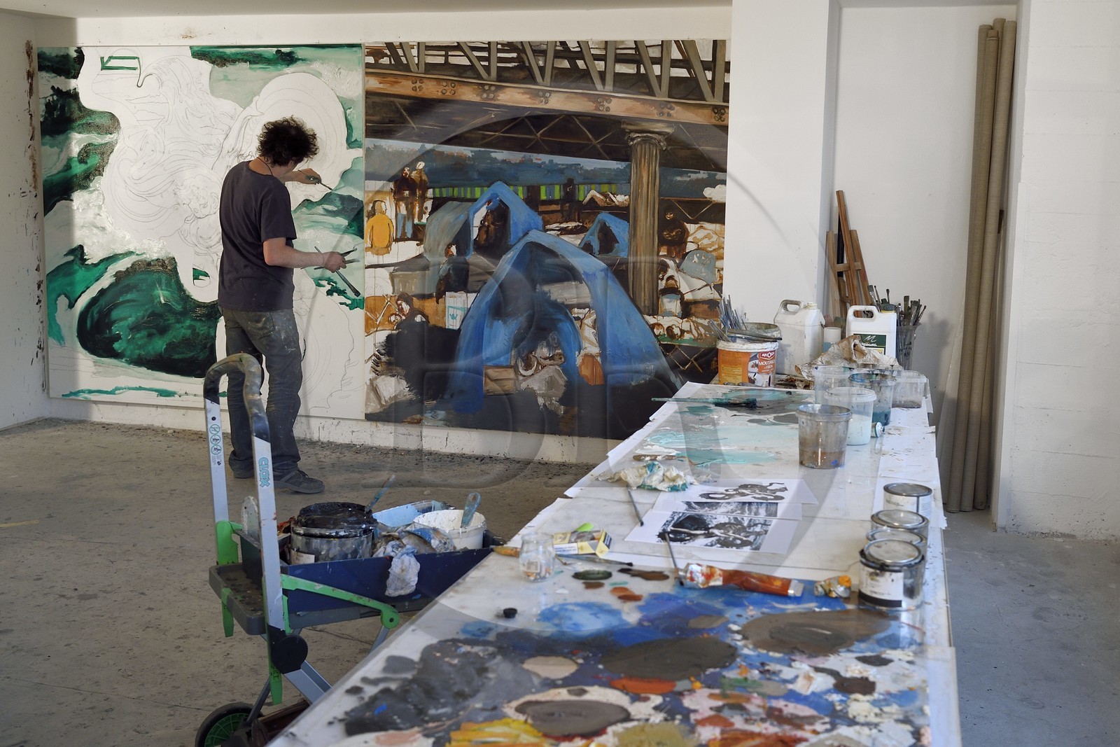 France, Val-de-Marne (94), Yvry-sur-Seine, Atelier de Fred Kleinberg, travail pour l'exposition Odyssée