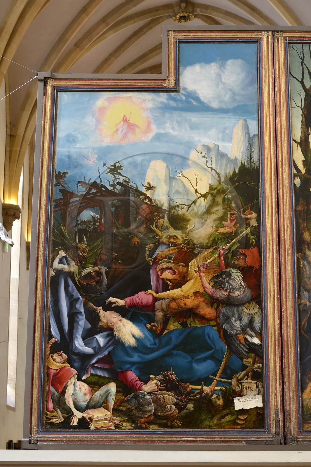 France, Haut-Rhin (68), Colmar, le musée Unterlinden, le retable d'Issenheim attribué à Grünewald, panneau retraçant la Vie de Saint Antoine par Saint Athanase et qui illustre l'assaut des démons et le cri de détresse de saint Antoine
