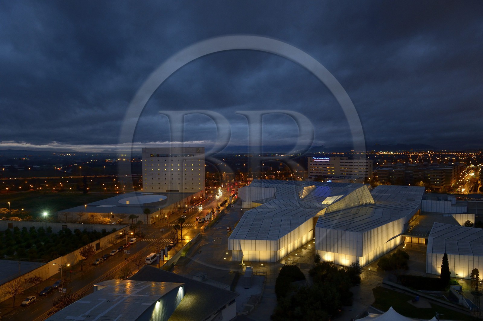 Spain, Andalusia, Granada, on the left the Caja Granada Cultural Center, museum dedicated to the history of Andausia and Contemporary Art Center, on the right the Park of sciences (Parque de las Ciencias)