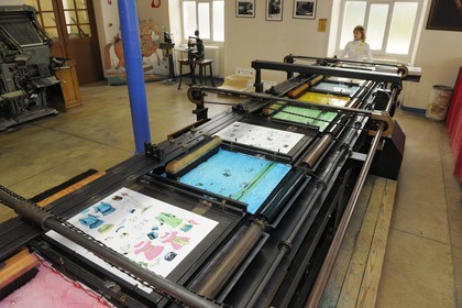 France, Vosges (88), Epinal, Cité de l’Image, Imagerie d’Epinal, à la fin du 19e siècle Pellerin s’équipe de machines spécialement conçues pour l’imagerie appelée aquatype