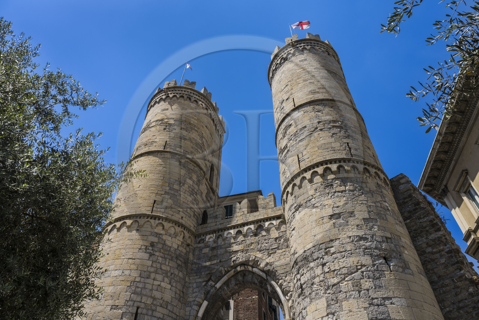 Italy, Liguria, Genoa, la Porta Soprana (Tours de Sant'Andrea) et les Remparts de Barberousse