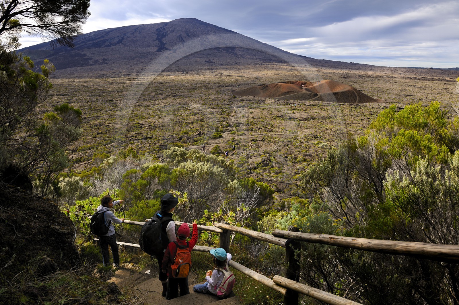 France, Reunion island (French overseas department), Piton de la Fournaise volcano, listed as World Heritage by UNESCO, Formica Leo crater in the foreground and Dolomieu crater inside the Enclos