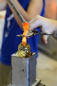 France, Moselle, Meisenthal, Centre international d'Art verrier (CIAV) (international glass centre), making of a christmas bowl made of glass