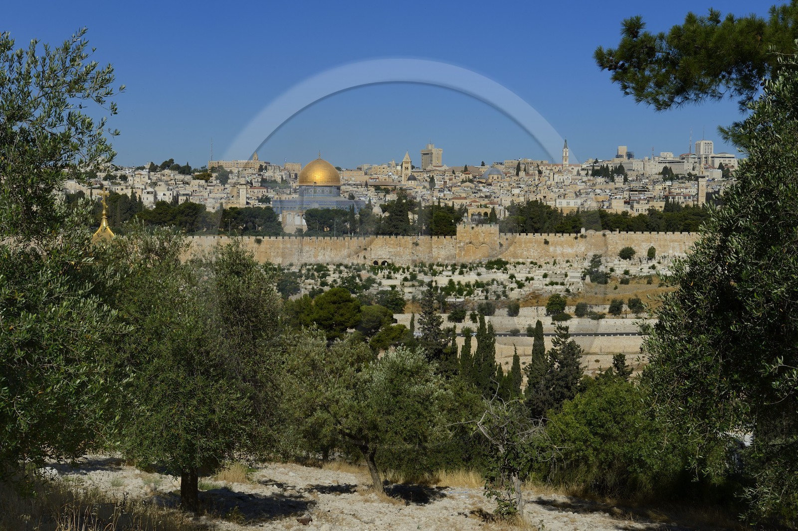 Israel, Jérusalem, ville sainte, vieille-ville classée Patrimoine Mondial de l'UNESCO, le Dôme du Rocher sur l'esplanade des Mosquées (Haram el-Sharif) vu depuis le Mont des Oliviers