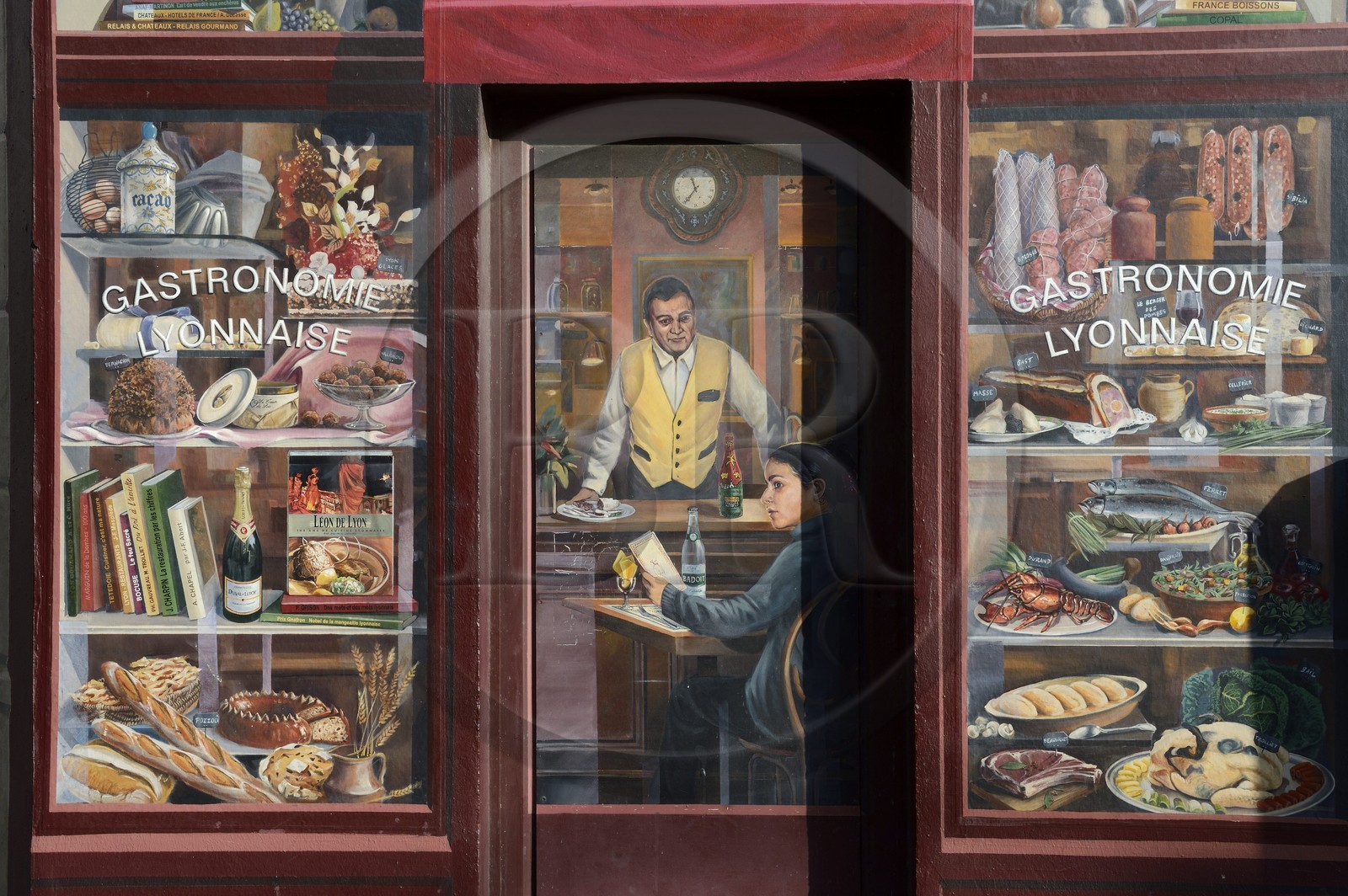 France, Rhône (69), Lyon, site historique classé Patrimoine Mondial de l'UNESCO, la fresque des lyonnais réalisée par la Cité de la Création, rue de la Martinière