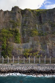 France, Reunion island (French overseas department), Saint Denis, the old Route du Littoral national road between the capital Saint-Denis and the main commercial port to the West, still under the threat of rockfall