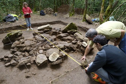 France, Morbihan, Tredion, Coeby forest, excavations at the megalithic site discovered by archaeologist Philippe Gouezin