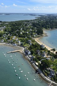 France, Morbihan (56), Golfe du Morbihan, Ile-aux-Moines, plage du Lério (vue aérienne)
