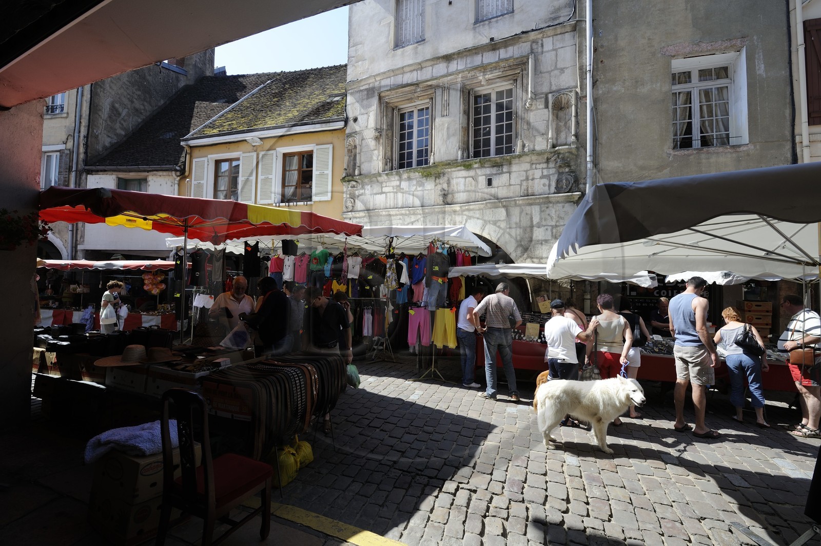 France, Saône et Loire (71), Louhans, le marché du lundi, les arcades de Grande-Rue