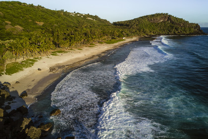 France, Reunion island (French overseas department), the coast at Petite-Ile and the Grand-Anse beach at the foot of the Grande-Anse peak (aerial view)