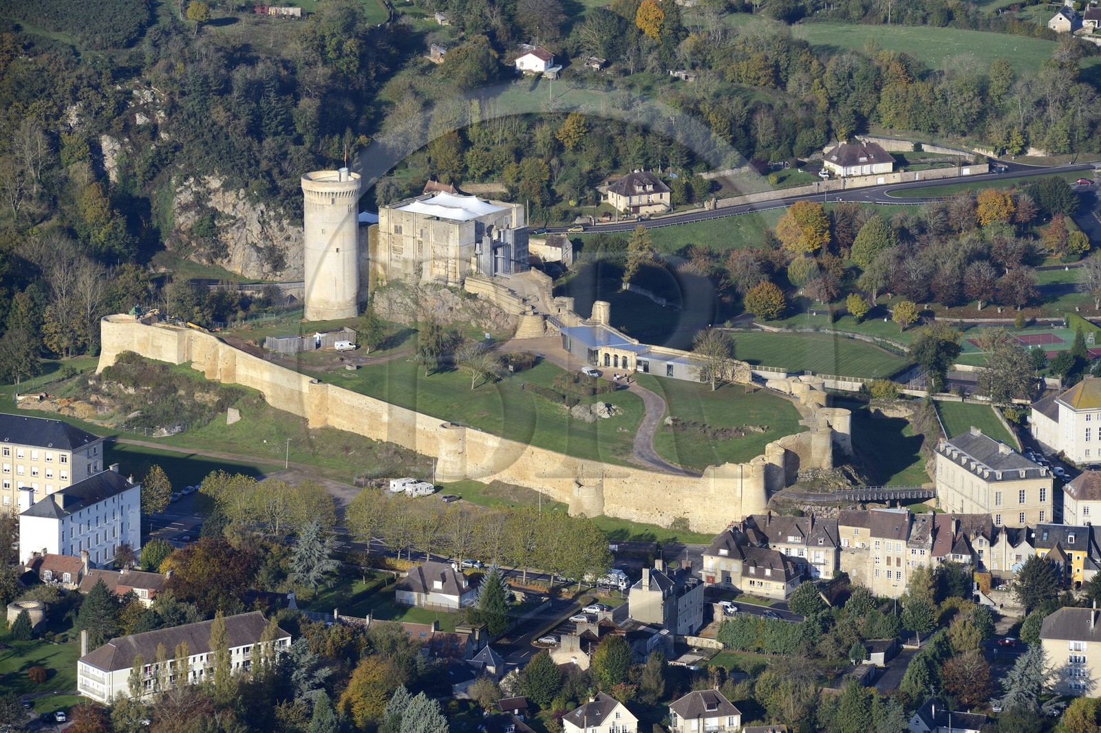 France, Calvados, (aerial view), Falaise, William the Conqueror's castle (aerial view)
