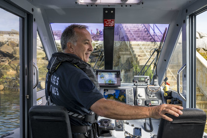 France, Finistère (29), Mer d'Iroise, Ile de Molène, Fréderic Le Meil patrouille à bord du bateau rapide des affaires maritimes de Brest