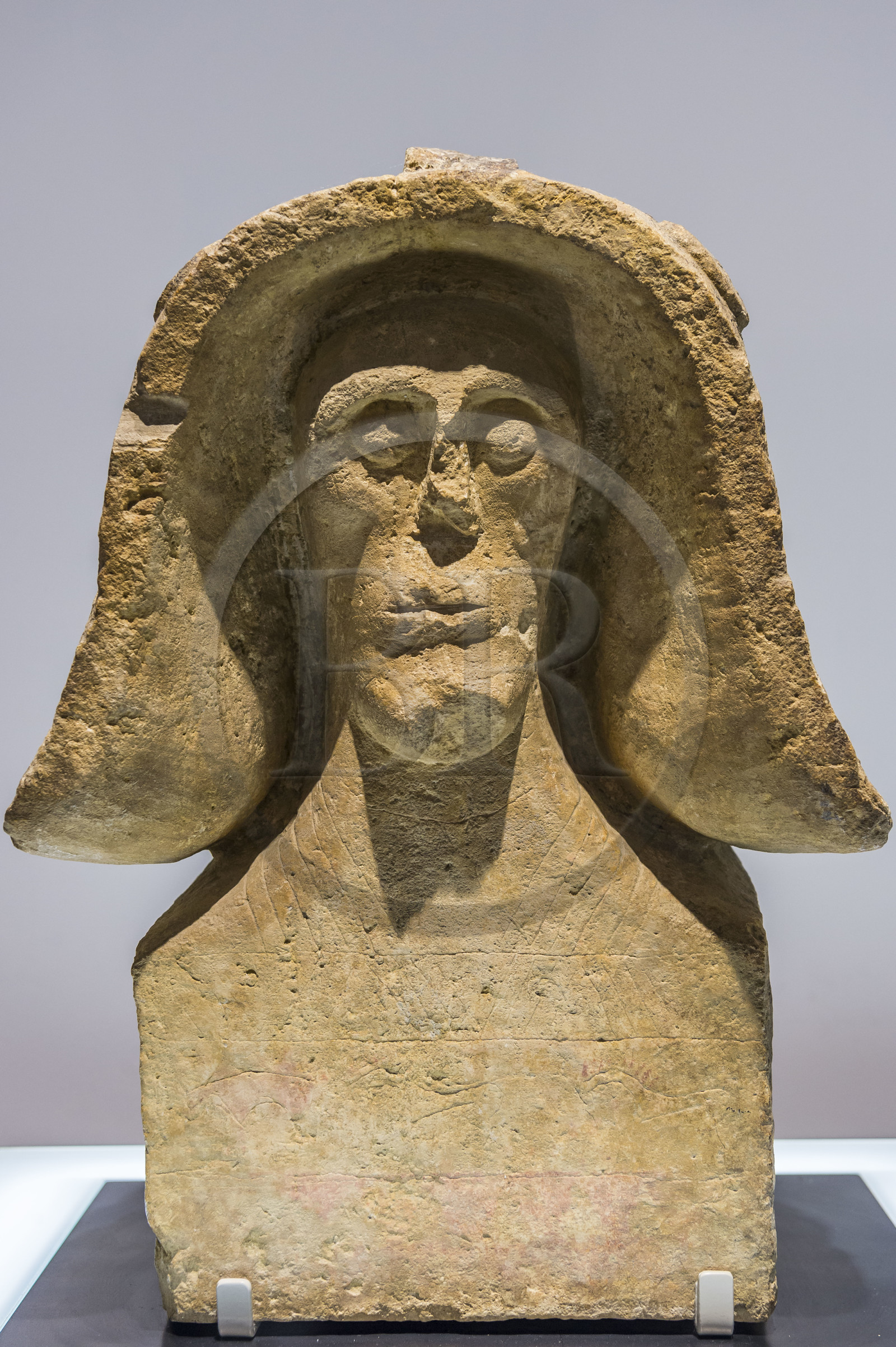 France, Gard, Nimes, Romanity museum (Musée de la Romanite), Volque male bust with incised torc and pectoral, incised and painted decoration on the torso 7th-6th century BC. J.-C.