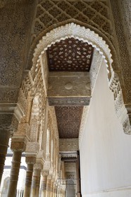 Spain, Andalusia, Granada, Alhambra Nasrid Palace, listed as World Heritage by UNESCO, columns of the Palace of the Lions patio (Patio de los Leones)