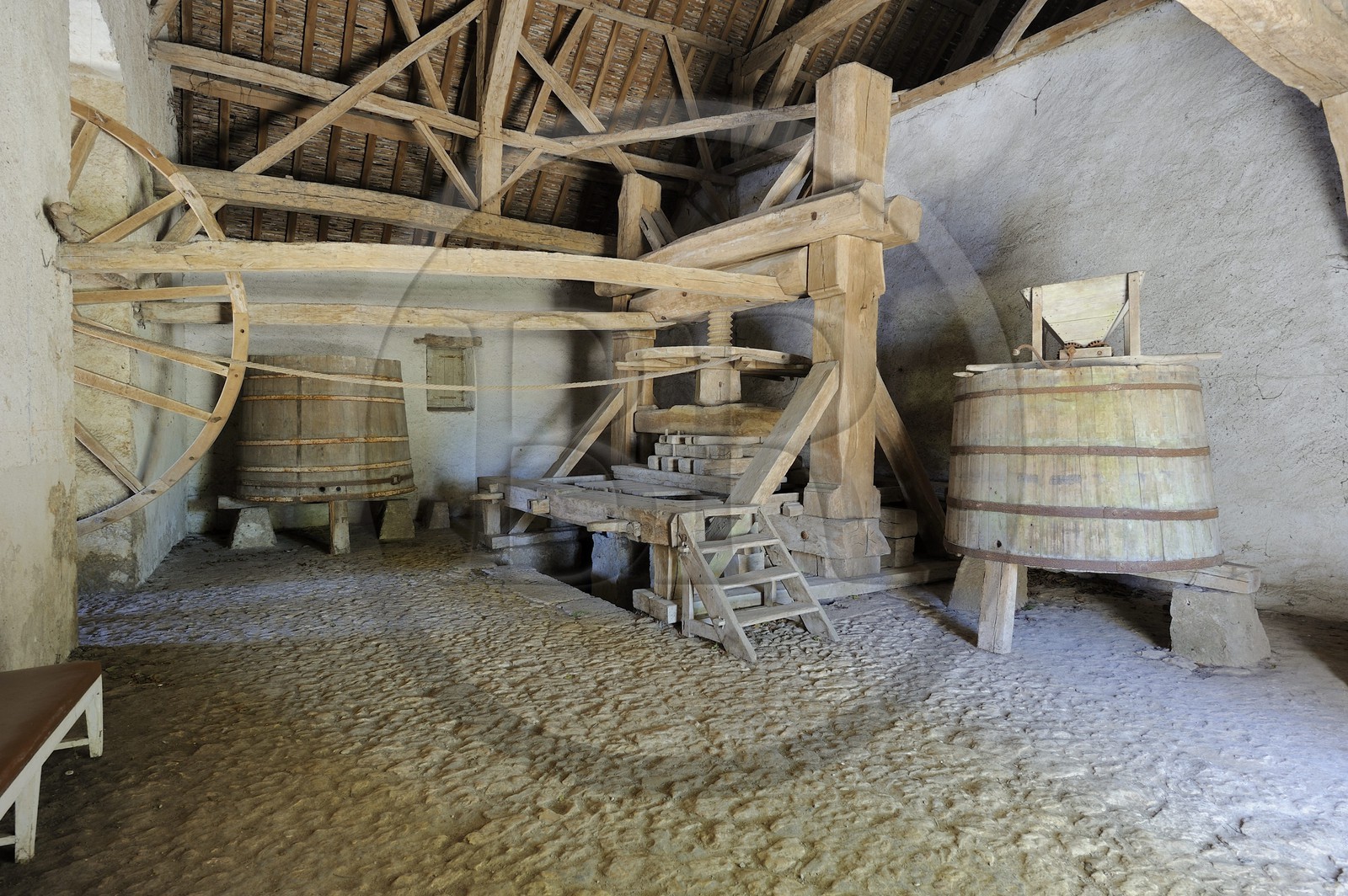 France, Loir-et-Cher (41), château de Talcy, pressoir tricentenaire