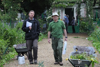 France, Eure, Giverny, Claude Monet garden, the two head gardener the former one Gilbert Vahé right and the new one James Priest left