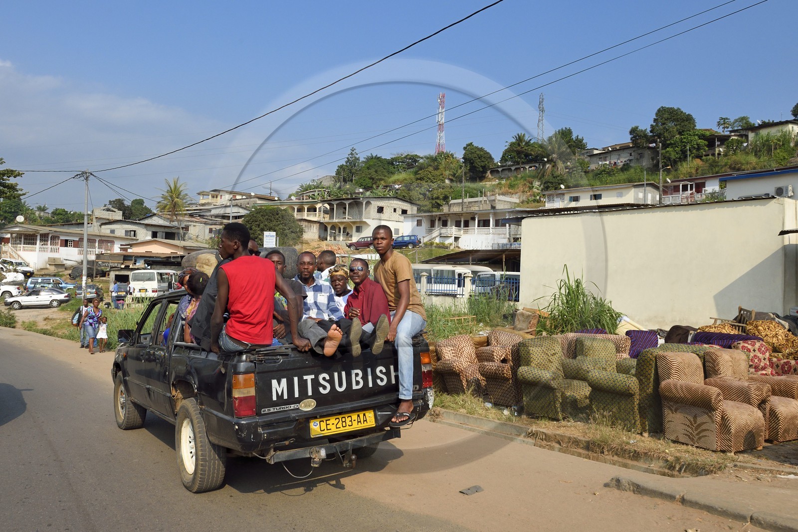 Gabon, Libreville, travel in pickup and sale of furniture along the Route National 1 (state highway)