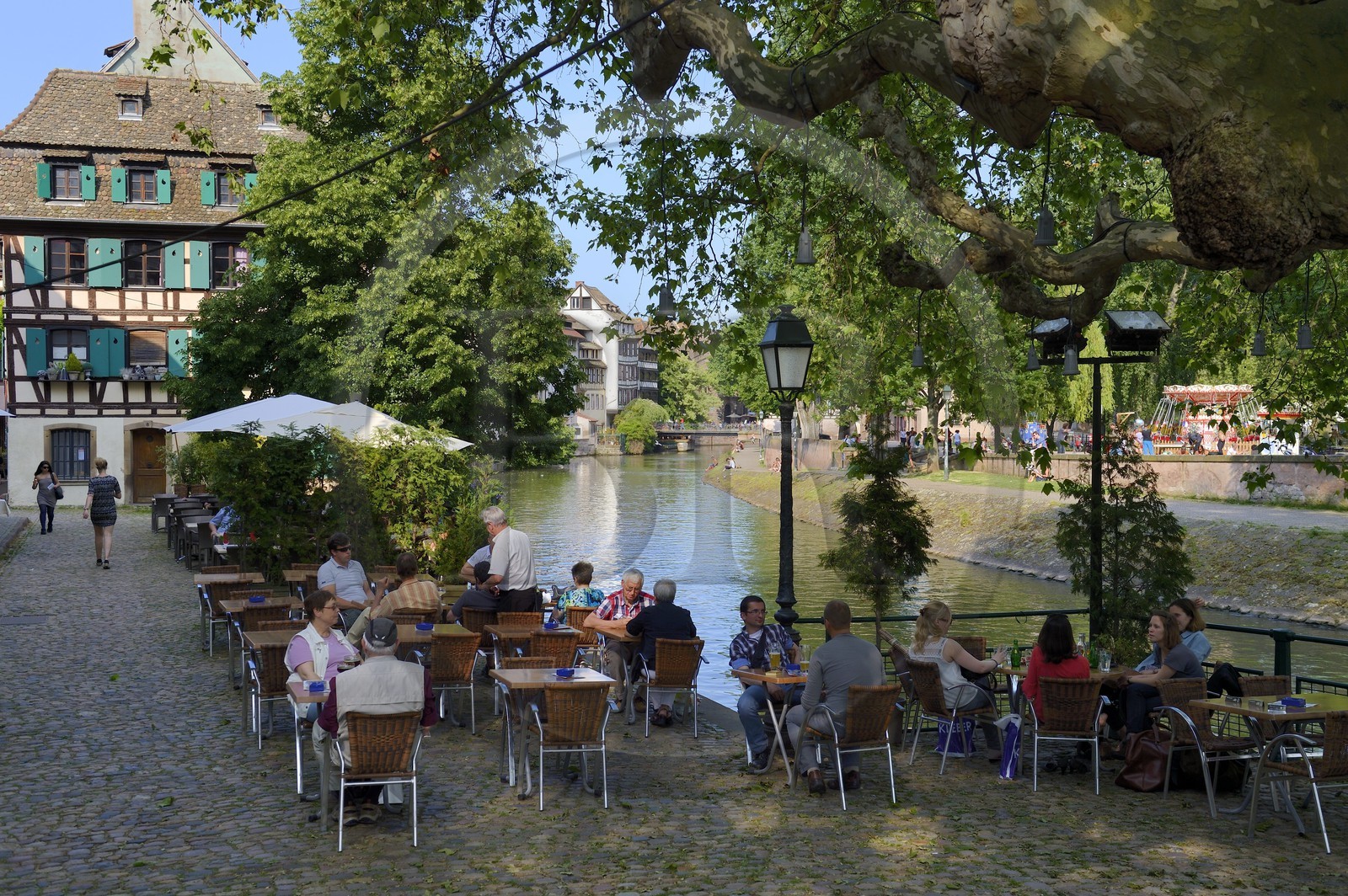 France, Bas Rhin, Strasbourg, old town listed as World Heritage by UNESCO, la Petite France District, Café Terrace on the Quai de la Petite France