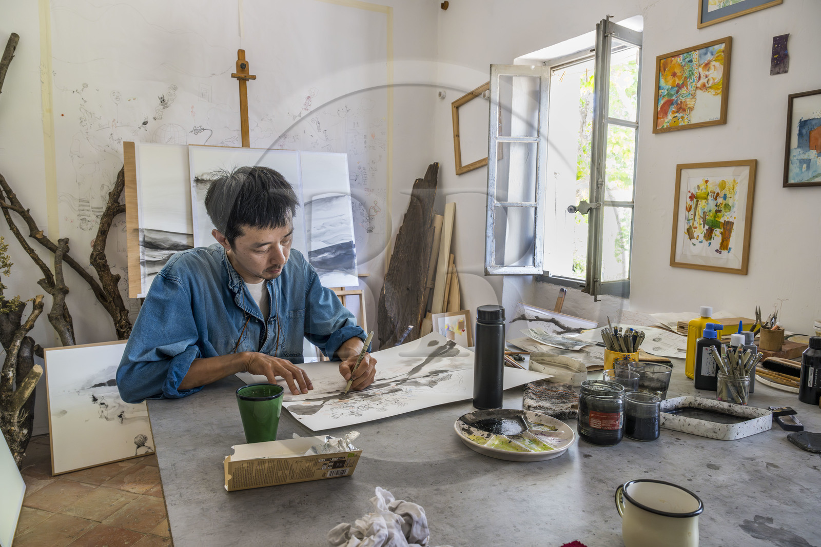 France, Bouches du Rhone, Marseille, Le Couvent, a large garden on rue Levat but also a hybrid cultural place with its city of artists, exhibitions, concerts and even projects open to the neighborhood, studio of Japanese artist Takeshi Jonoo in two former grouped cells of nuns