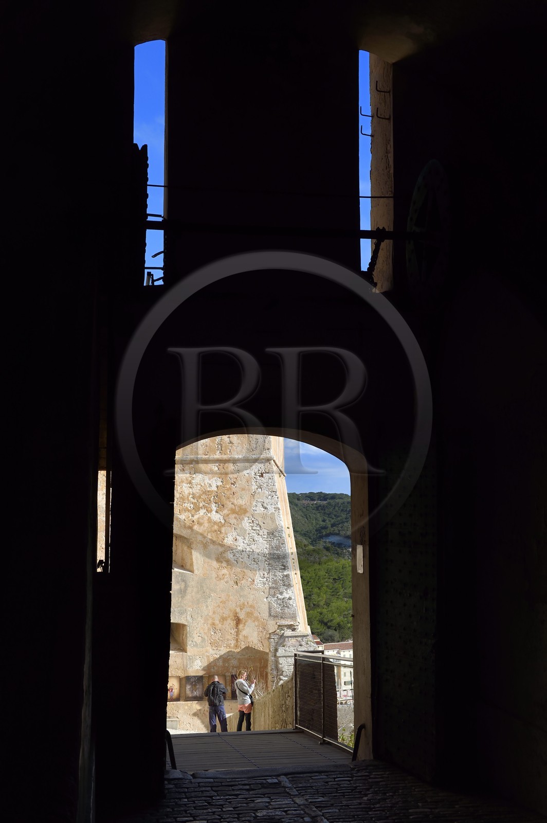 France, Corse du Sud, Bonifacio, Upper Town, access to the citadel by Montee Saint Roch and Genoa Gate