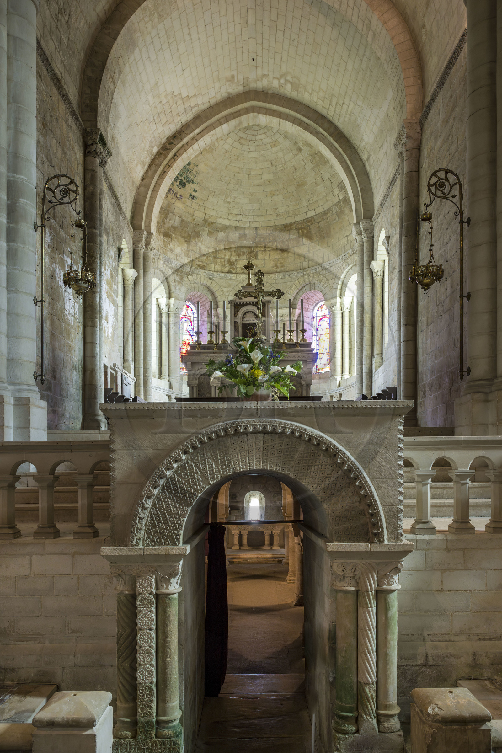 France, Vendee, Vouvant, labeled The Most Beautiful Villages of France, the Notre-Dame-de-l'Assomption church, the  crypt