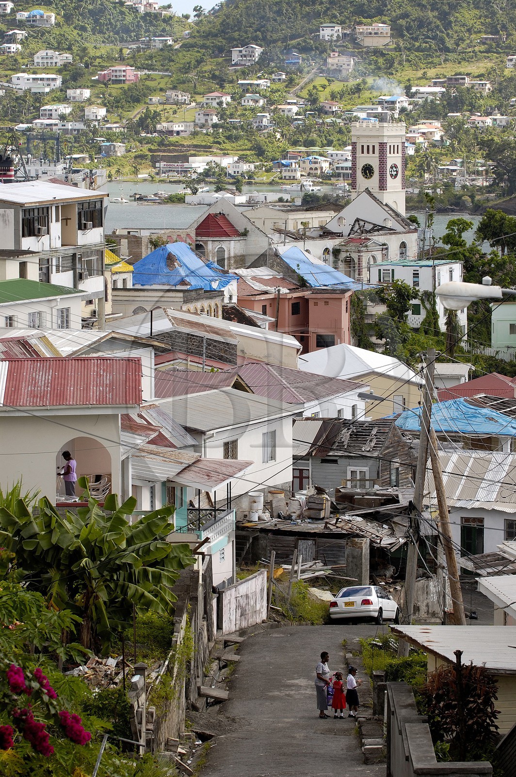 Ile de la Grenade, rue en pente de la capitale Saint-Georges
