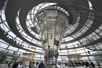 Germany, Berlin, Reichstag, Bundestag glass dome (German Parlement since 1999) by the architect Sir Norman Foster