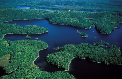 Canada, Quebec Province, lakes and forests of Upper Laurentians (aerial view)