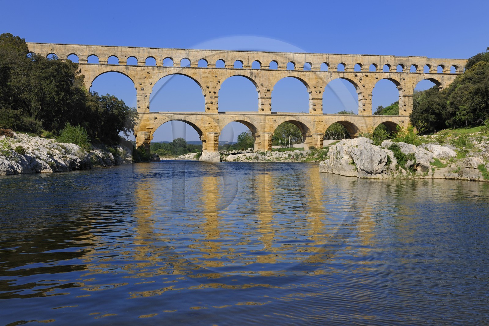 France, Gard, Pont du Gard listed as World Heritage by UNESCO, Roman aqueduct over Gardon River