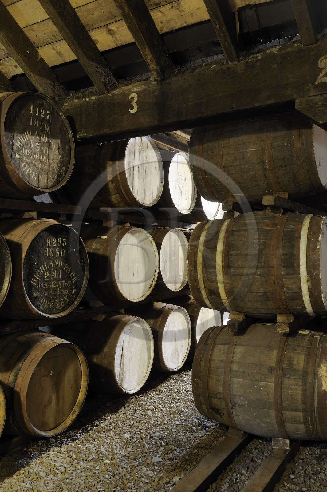 United Kingdom, Scotland, Orkney Islands, Kirkwall,  Highland Park whisky distillery, storage of the barrels for the maturing of Whisky