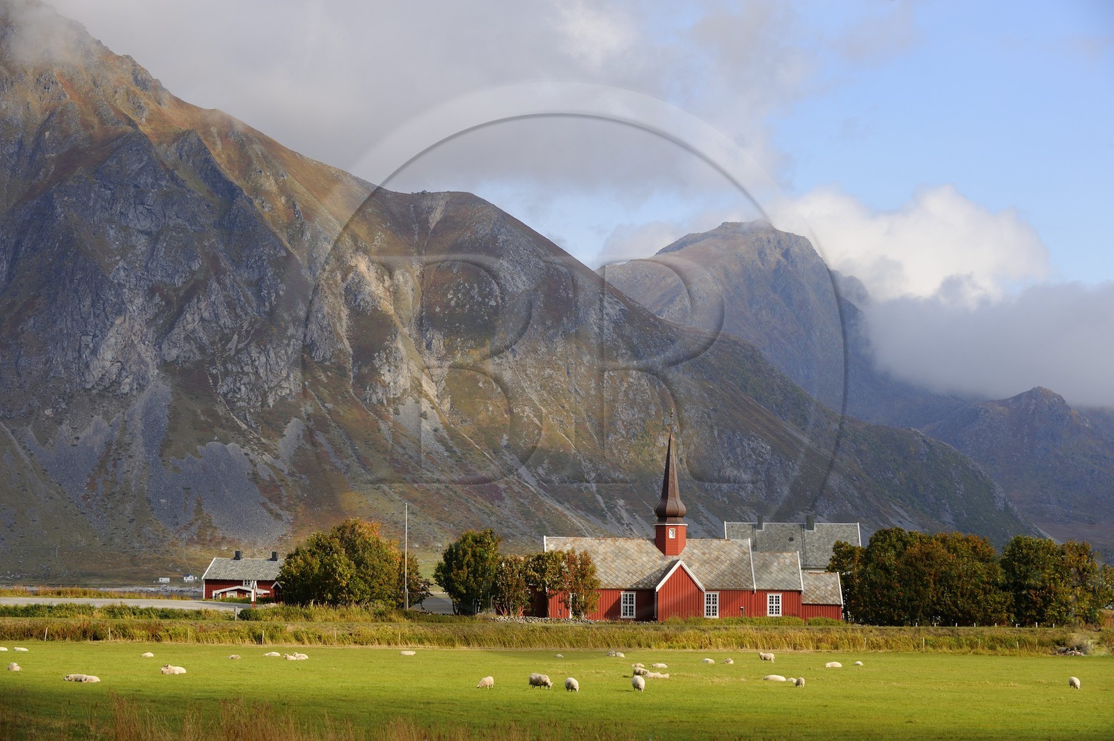 Norway, Nordland, Lofoten Islands, Flakstadoy island, Flakstad wooden church