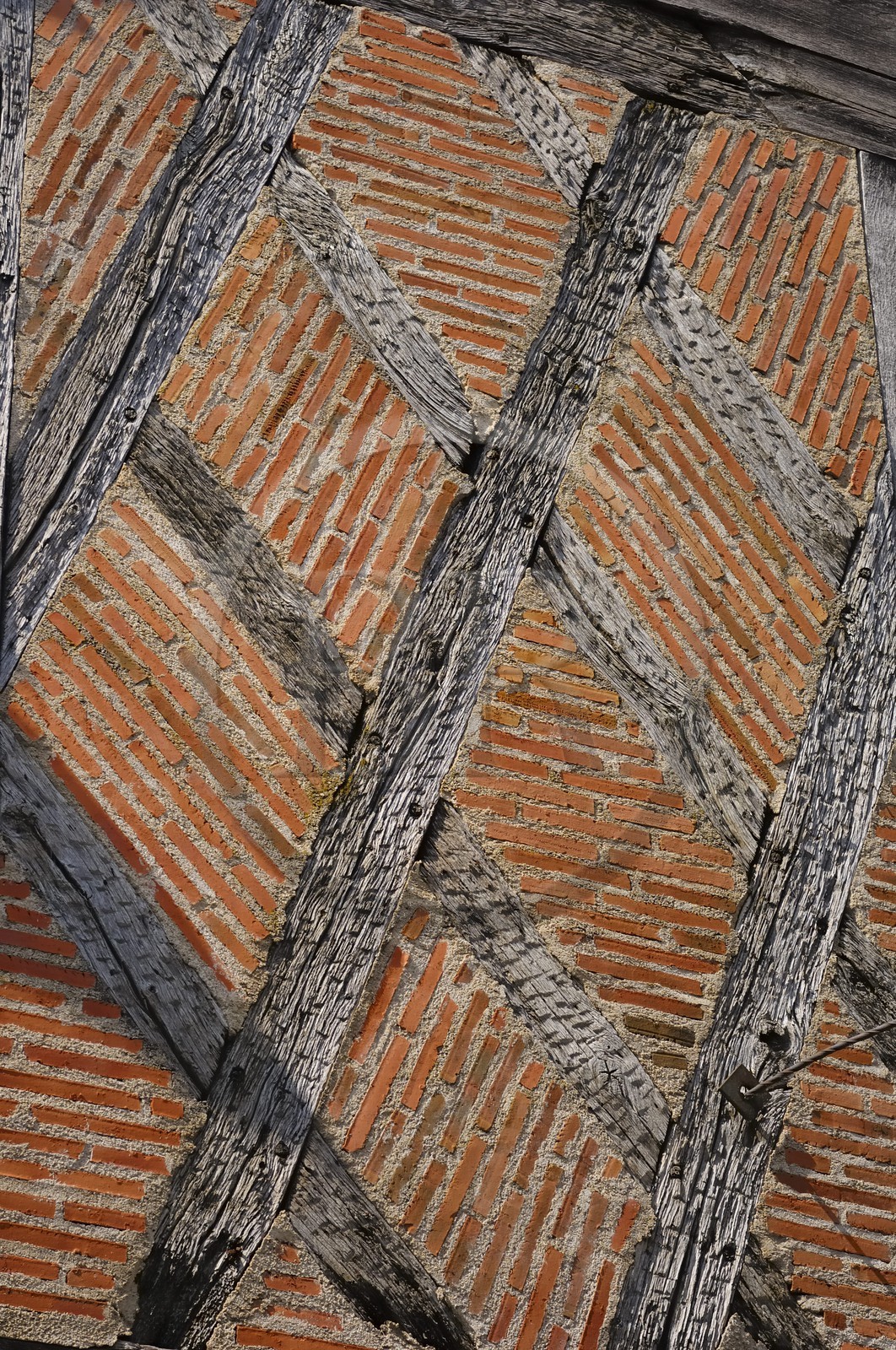 France, Indre et Loire, Loire Valley listed as World Heritage by UNESCO, Chinon, detail of the facade of the Red House in Grand Carroi (rue Voltaire)