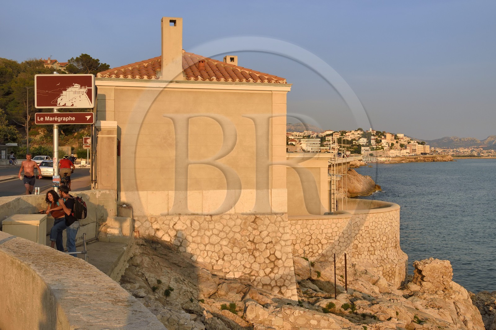 France, Bouches du Rhone, Marseille, Corniche JF Kennedy, the Maregraphe (tide gauge) that calculates the mean tidal level and the zero point