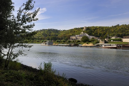 France, Val d'Oise, French Vexin Natural Park, la Roche-Guyon, labelled Les Plus Beaux Villages de France (The Most Beautiful Villages of France), the castle and the Seine river