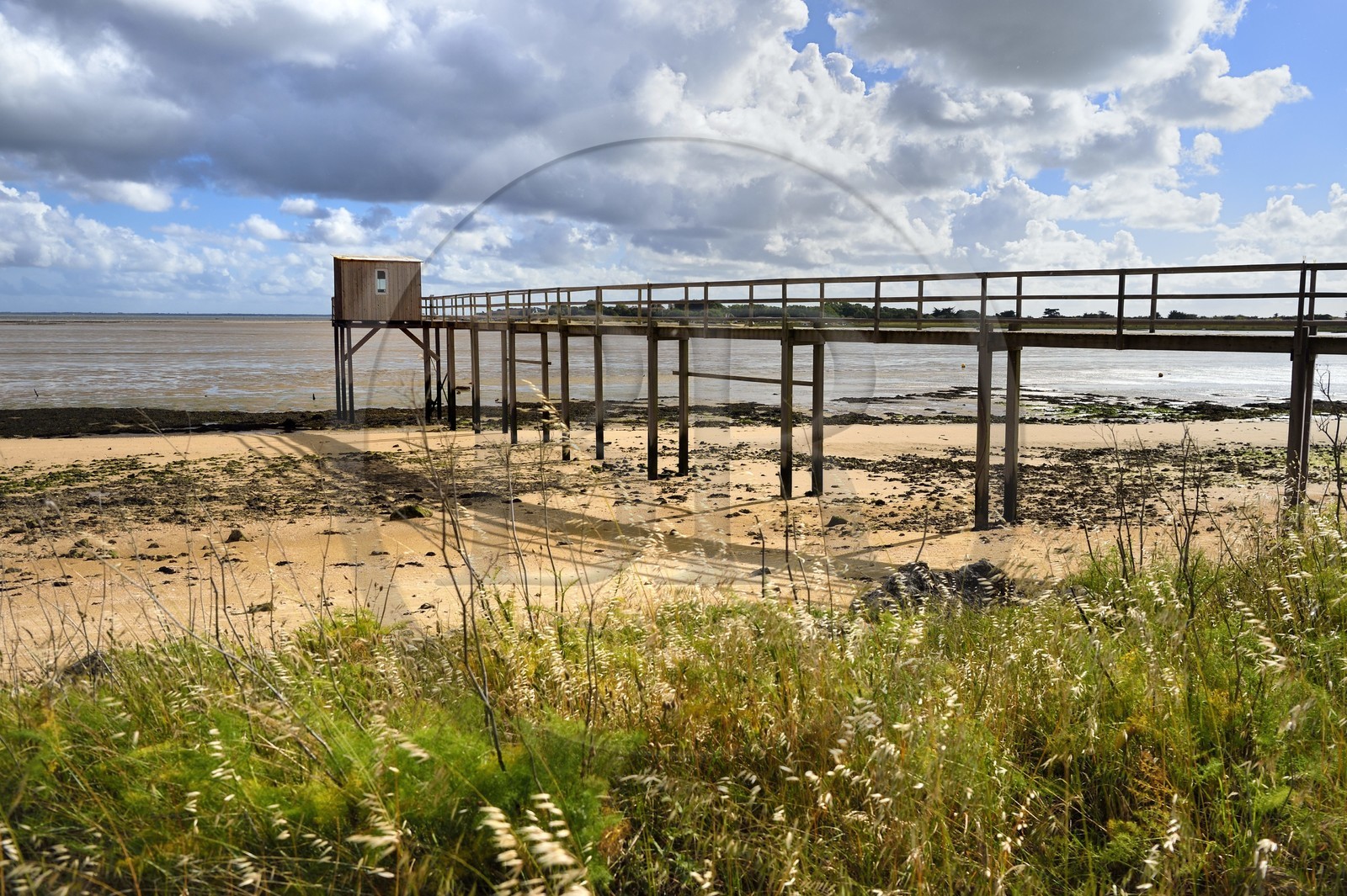 France, Charente-Maritime (17), Ile d'Aix, ponton de peche au carrelet au nord de l'ile
