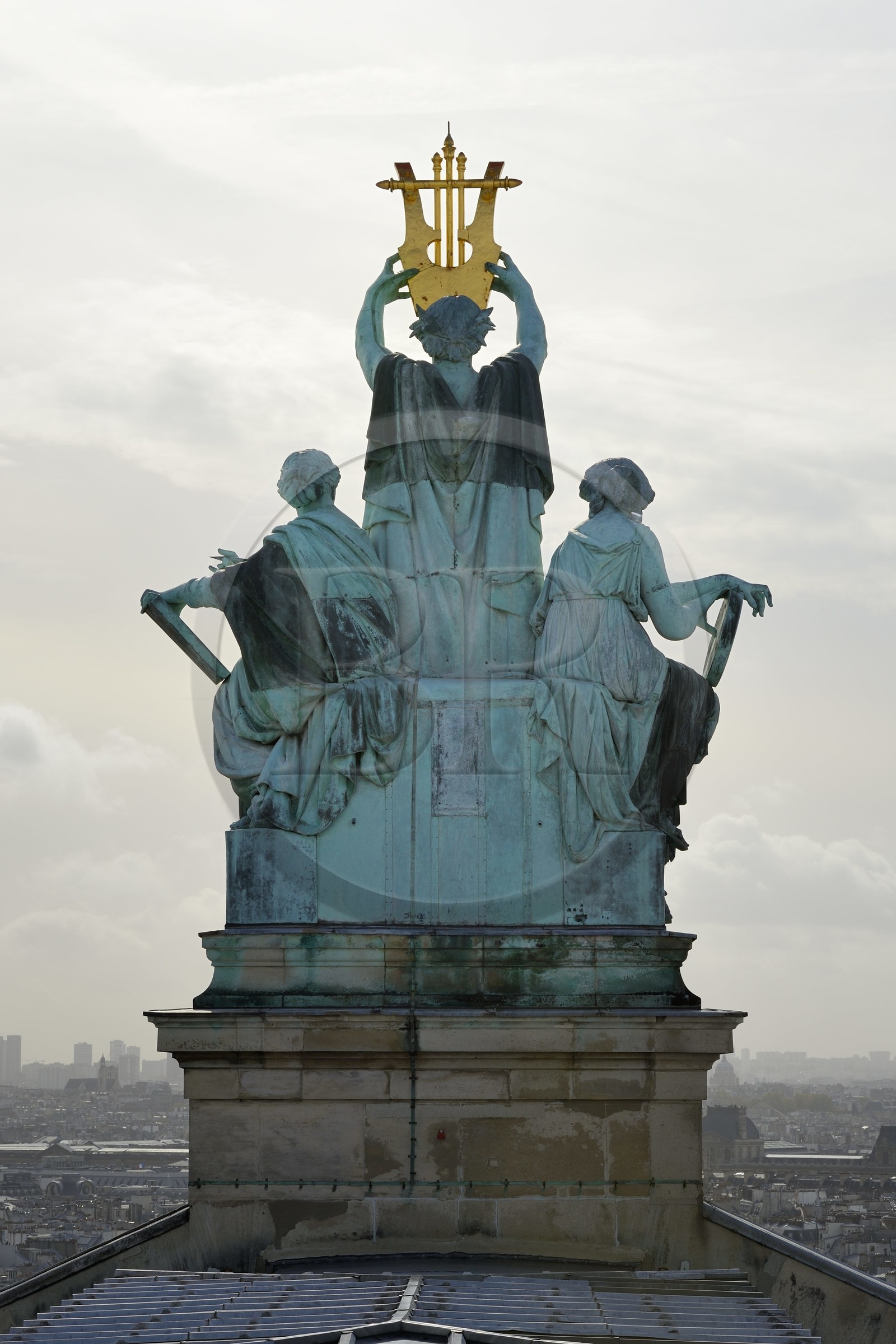 France, Paris, Garnier Opera, Apollo, Poetry and Music roof sculpture by Aimé Millet (around 1860-1869)